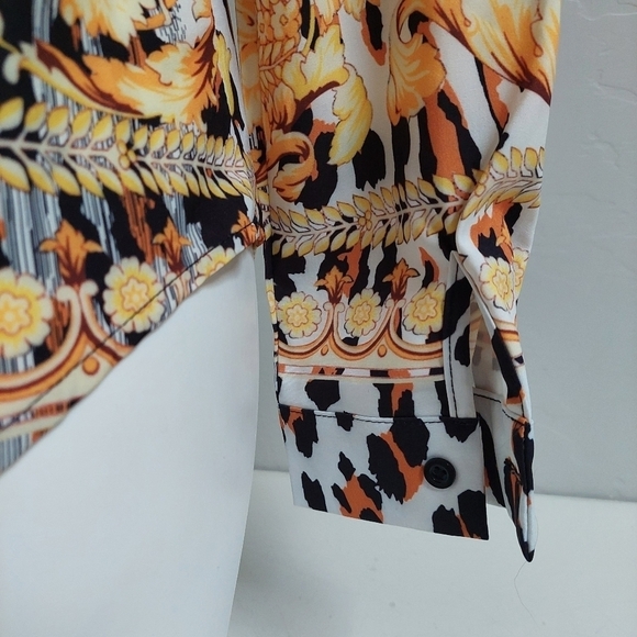 Stylewe Black‎ Yellow Shirt M Button Up Leopard Chain Pattern High Street - Picture 8 of 9